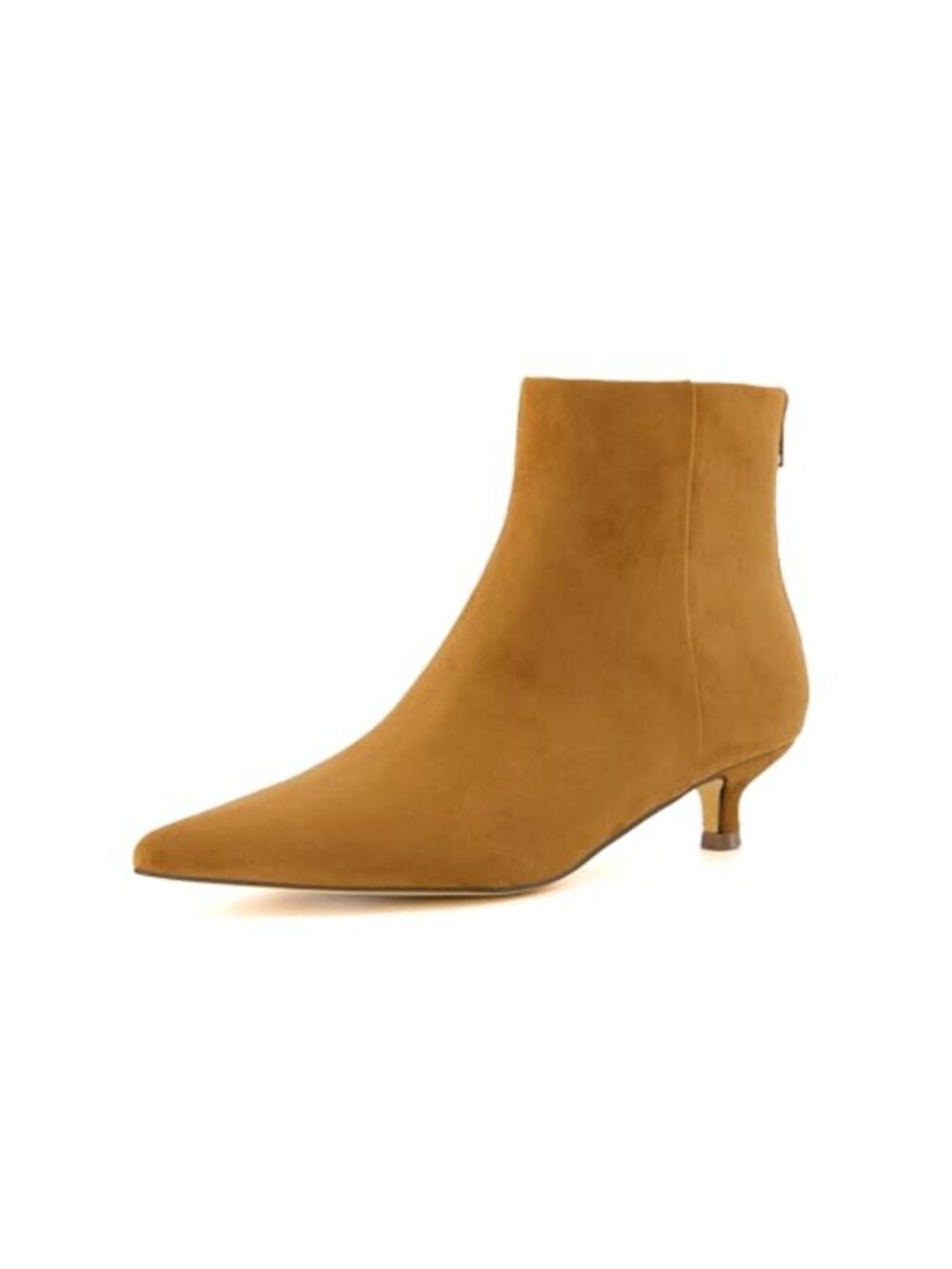 Kitten Heel Bootie Vegan Leather Memory Foam Pointed Toe Back Zipper